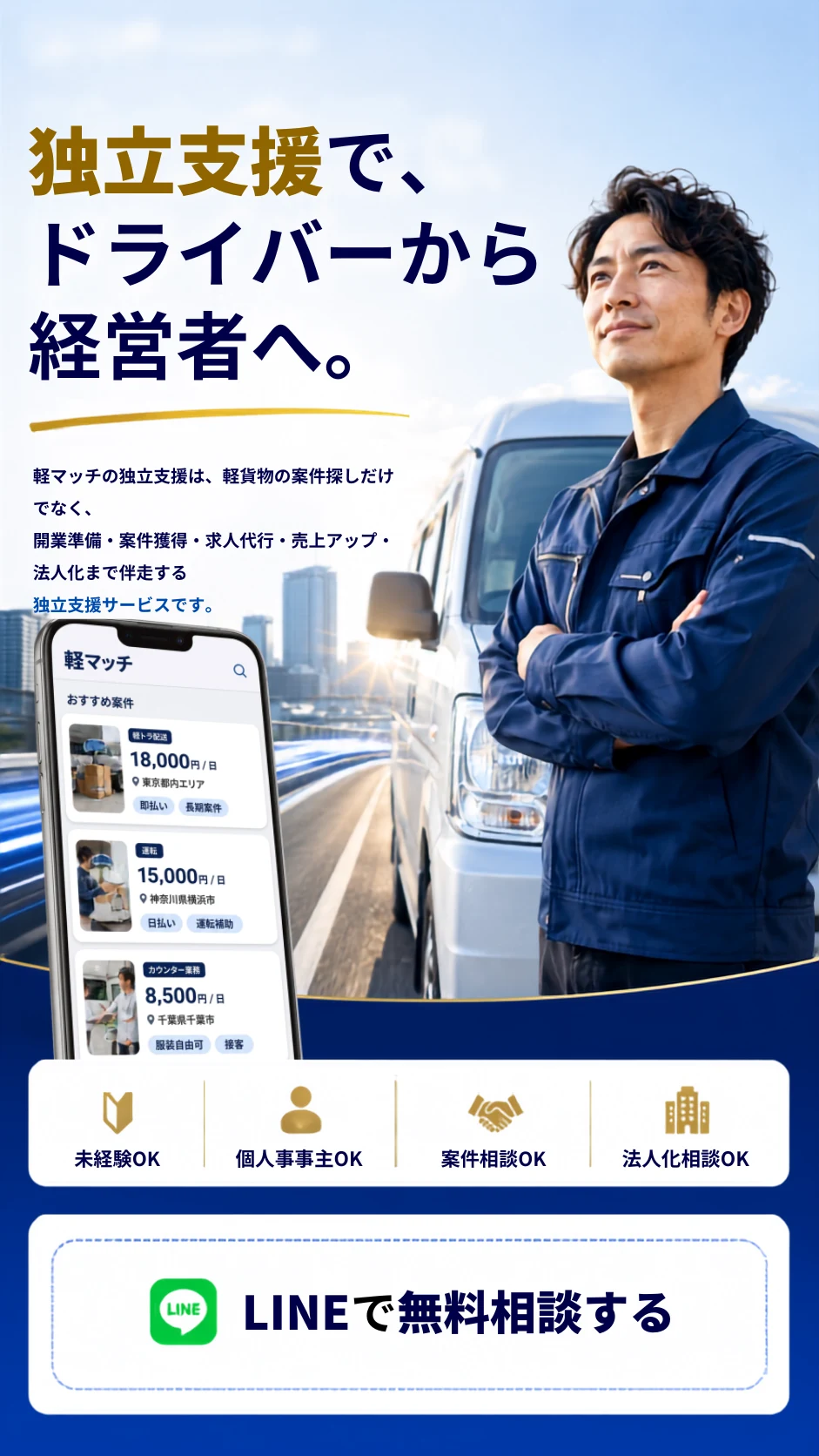 独立支援で、ドライバーから経営者へ。軽マッチの独立支援サービス