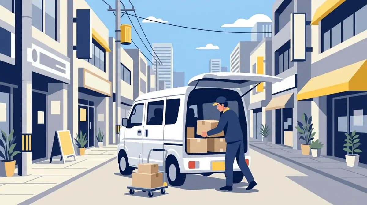 Amazon Flexで軽貨物車両に荷物を積み込む配送ドライバーのイメージ
