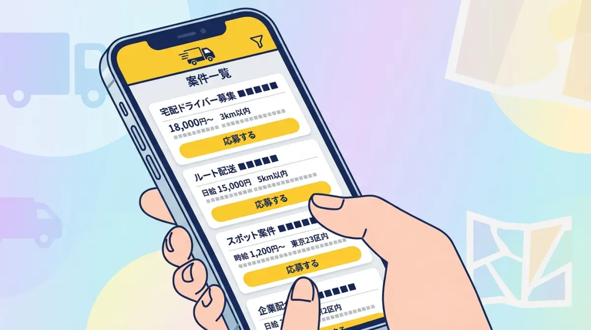 軽マッチアプリで案件を探す画面のイメージ