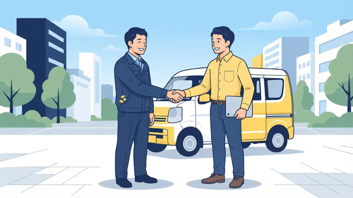 加盟金やロイヤリティなしで荷主と直接取引する軽貨物ドライバーのイメージ