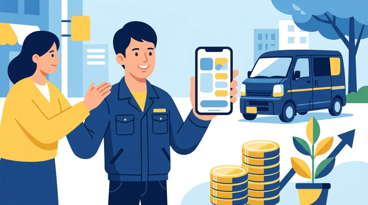 軽マッチのアプリで開業直後から案件を確保し資金繰りを安定させるイメージ