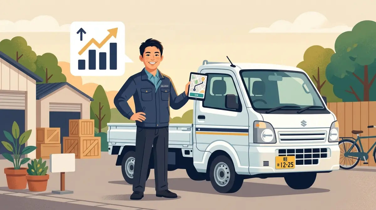 軽貨物ドライバーが収益を確認して安定的に稼ぐイメージ