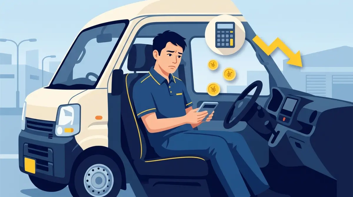 軽貨物で稼げないと悩むドライバーと収入の内訳を考えるイメージ