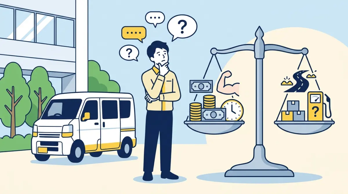 軽貨物に向いている人か悩む未経験者と軽バンのイメージ