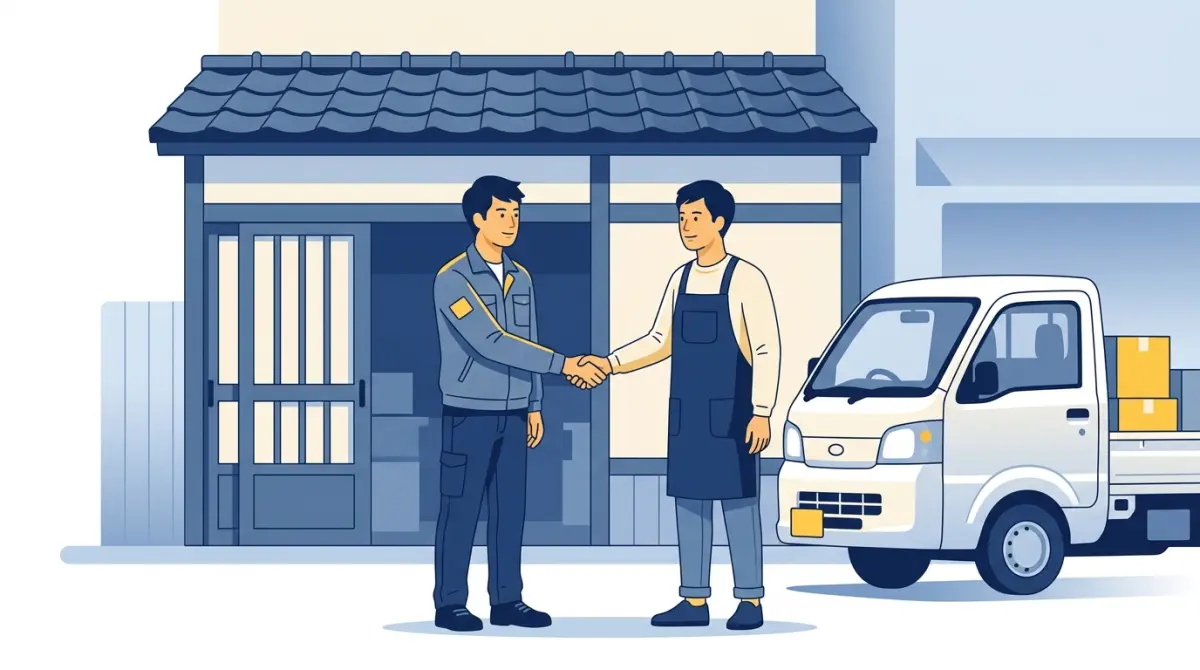 軽貨物ドライバーが荷主と直接握手するイメージ