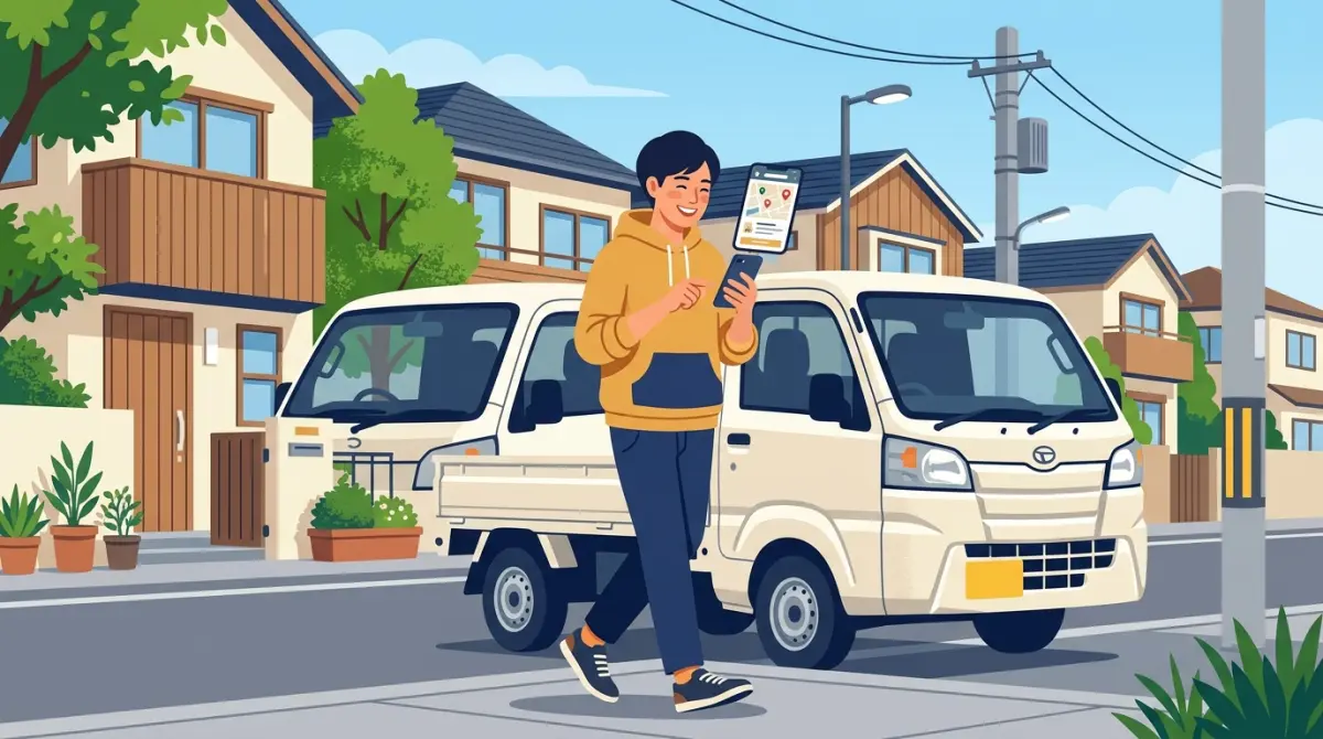 軽貨物の副業で軽マッチアプリを使って週末案件を確認するドライバーのイメージ