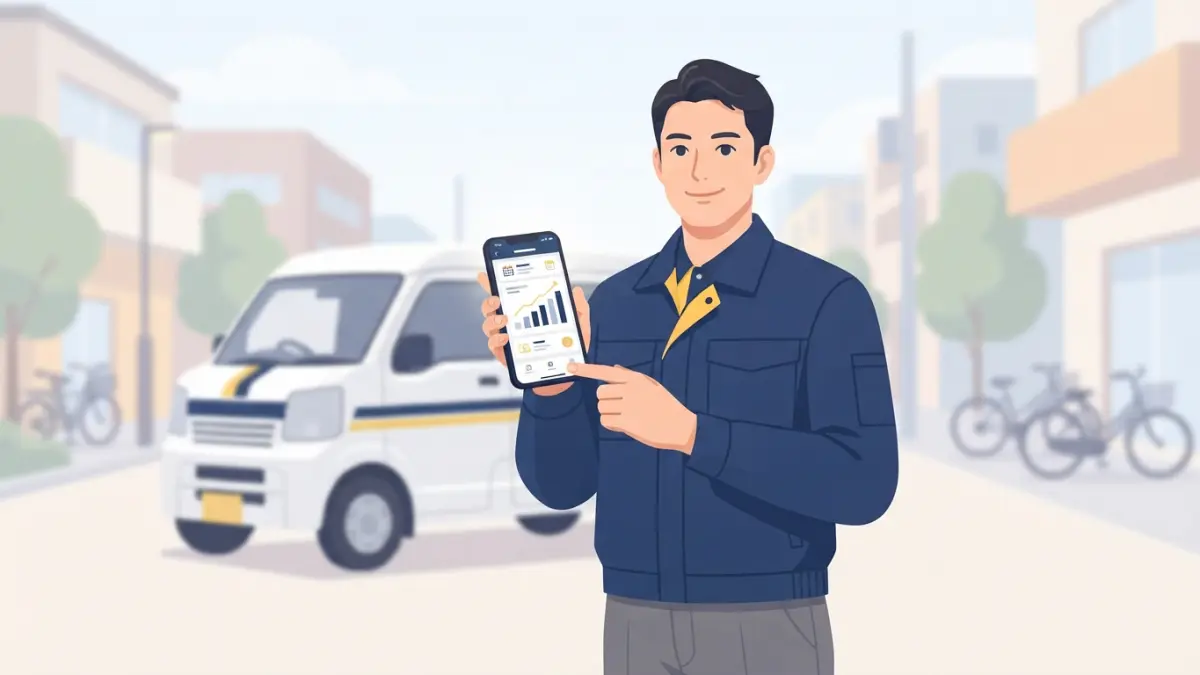 軽貨物ドライバーがアプリで安定した定期便の月間スケジュールを確認するイメージ