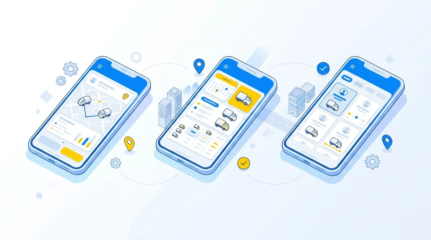 軽貨物マッチングサービスを複数のスマートフォンで比較するイメージ