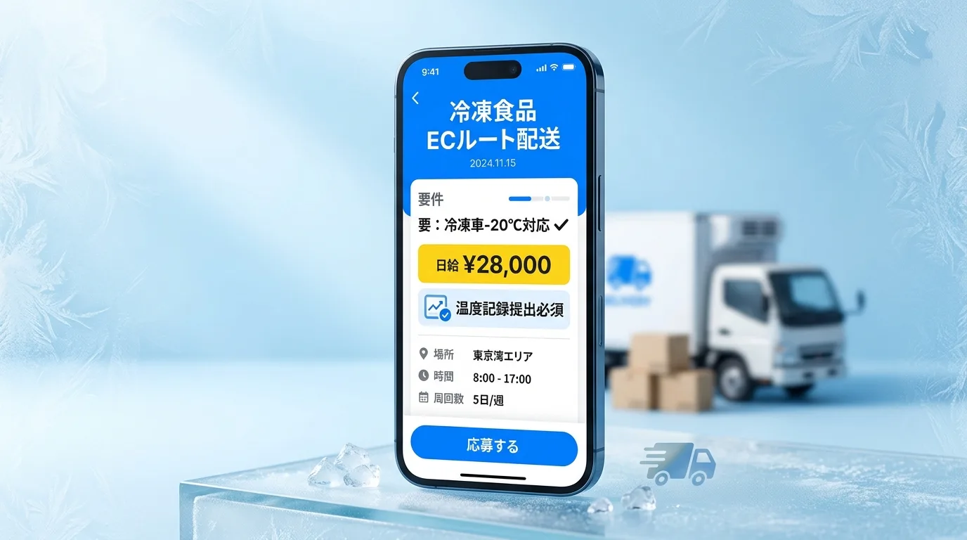 軽マッチアプリ 冷凍・冷蔵便案件詳細画面