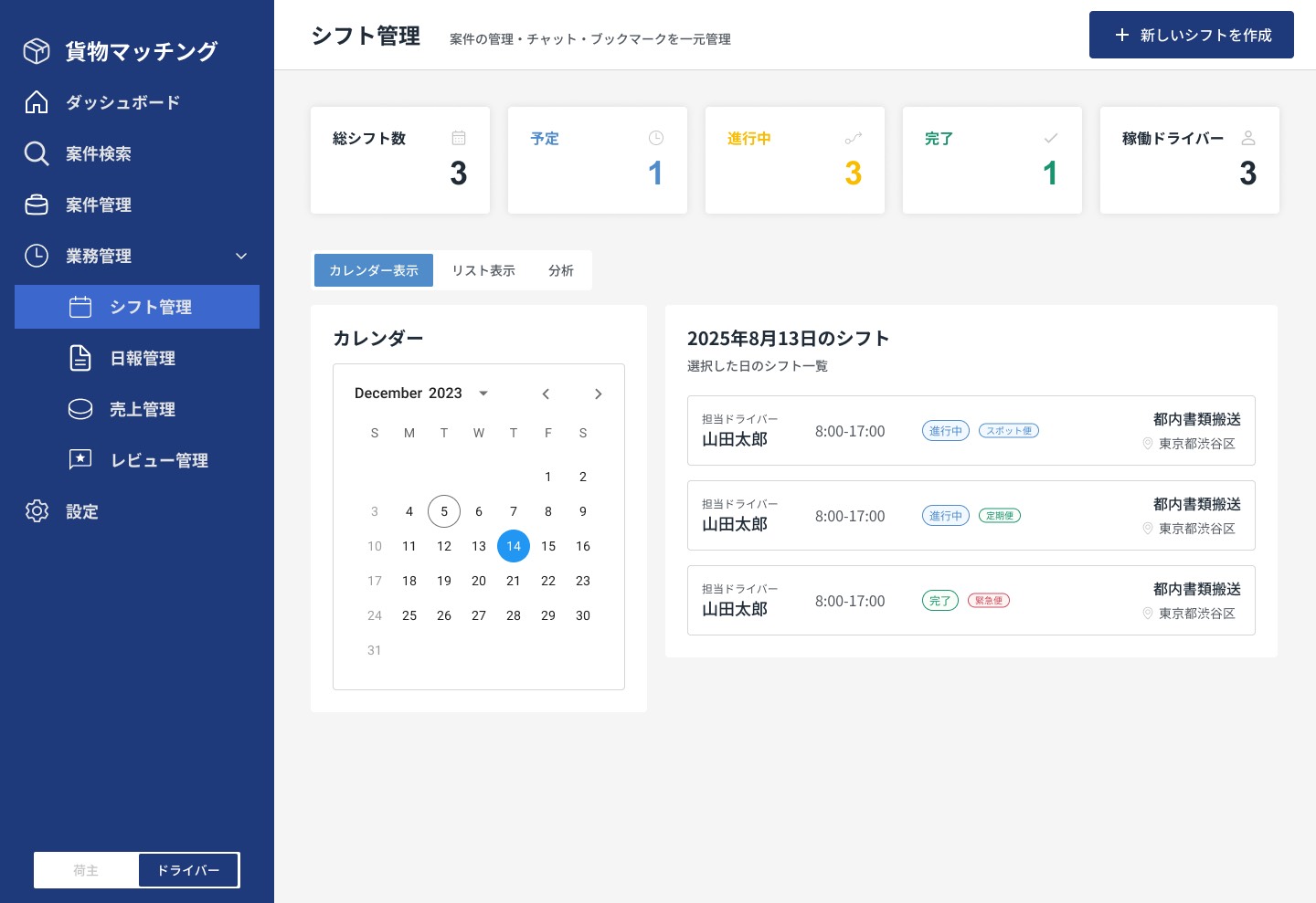 シフト管理画面