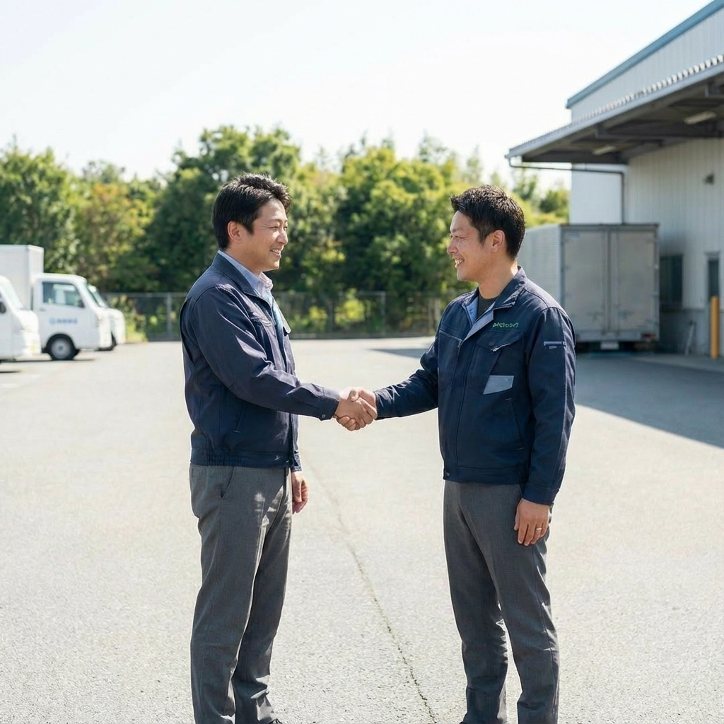 配送パートナー同士が握手をしている様子