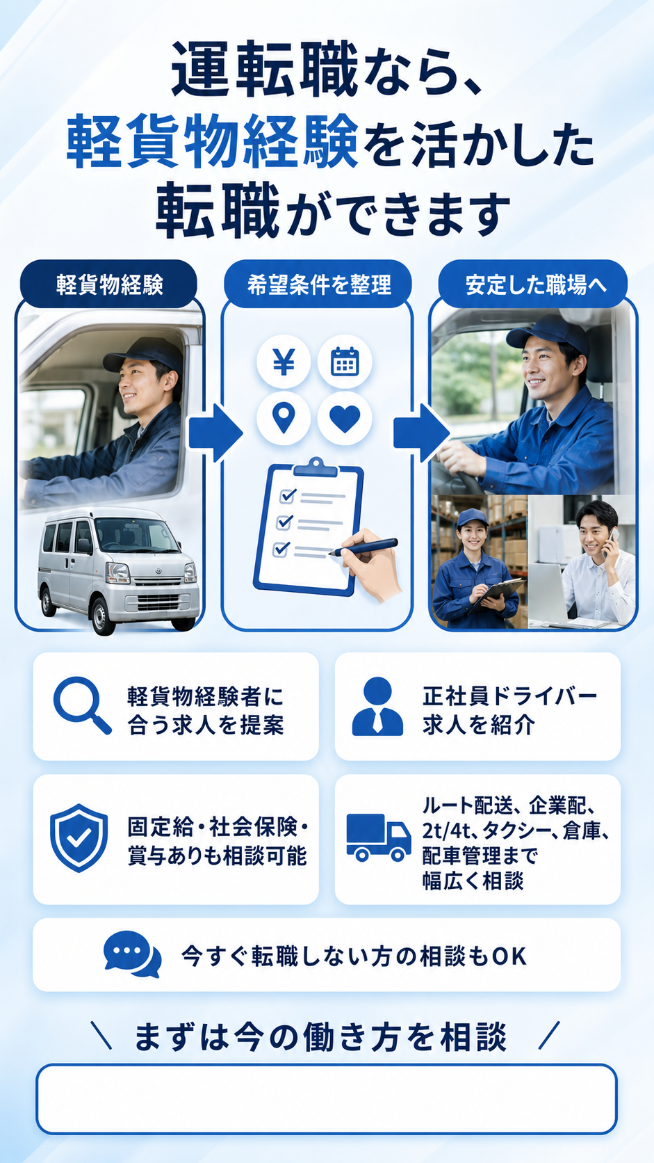 運転職の解決策 - 軽貨物経験を活かした正社員ドライバー求人